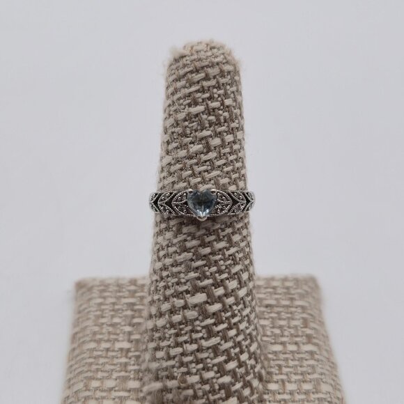 Size 6 Sterling Silver Aquamarine Heart With Diamond Accents Ring A4039 - Picture 1 of 10